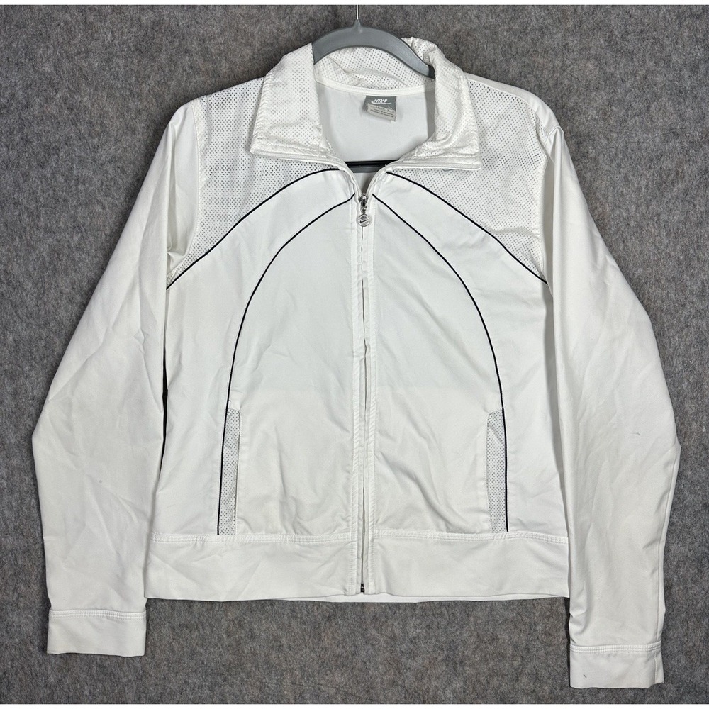 Nike Track Jacket White Mesh Zip Up Retro Y2K Athletic Top Women's Large